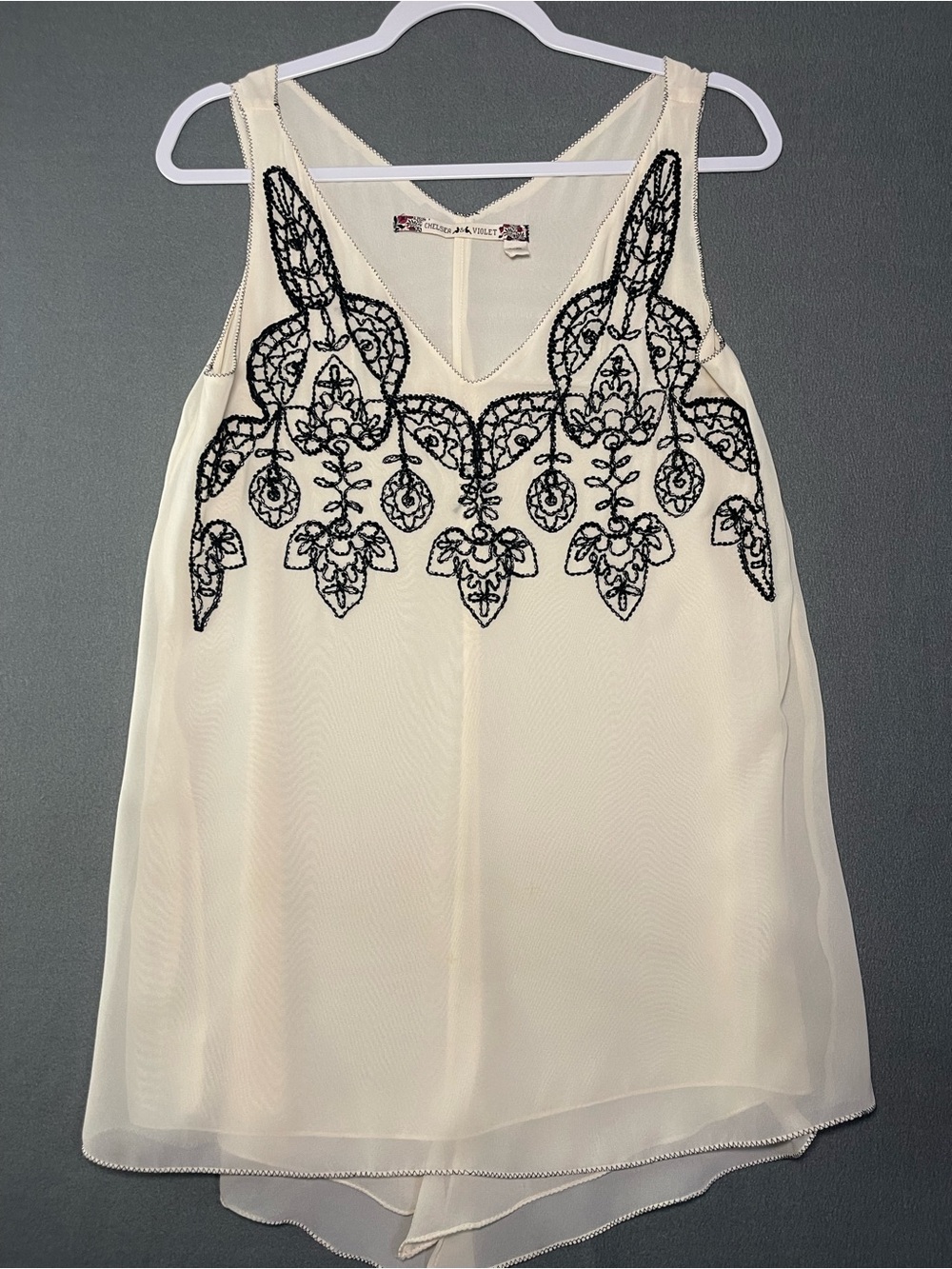 Chelsea & Violet Beaded Boho Sheer Tank Top XS